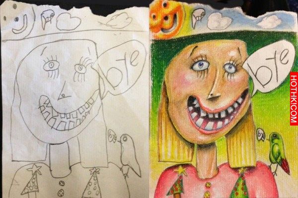 給爸爸出功課！女兒塗鴨，爸爸接力上色展神技！