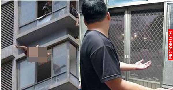 情侶吵架女裸胸跳樓，神勇搬家工神救援阿！！！
