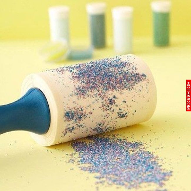 A lint roller picks up glitter and other things up very easily.