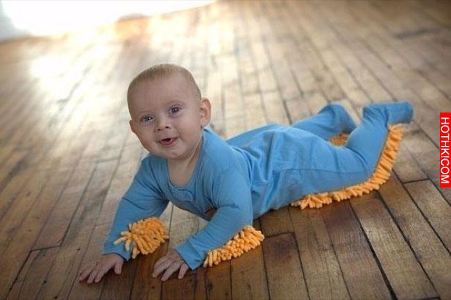 Let the baby crawl around and help out and clean the floors at the same time.