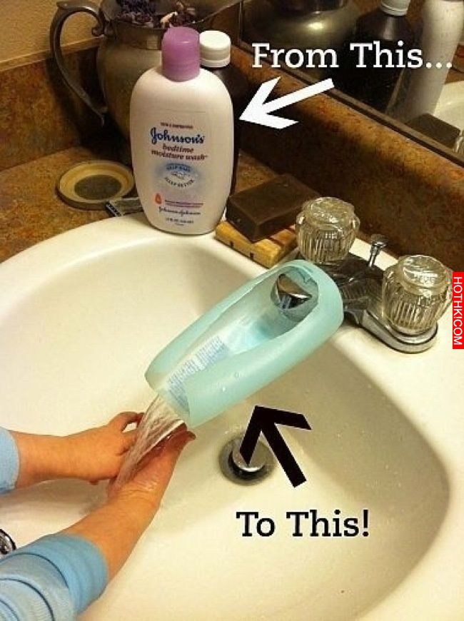 Lotion bottles can be used as faucet extenders to make it easier for little ones to wash their hands.