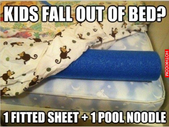 Use a pool noodle to prevent your child from falling off the bed.