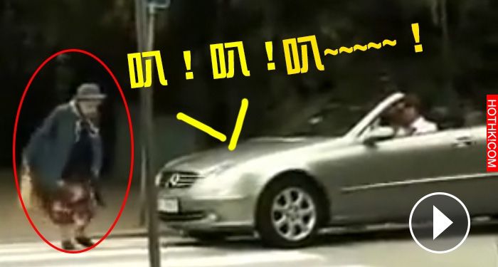 超霸氣！老奶奶過馬路被賓士跑車猛按喇叭！奶奶輕輕一個動作，竟讓車主當場GG！路人看 ...