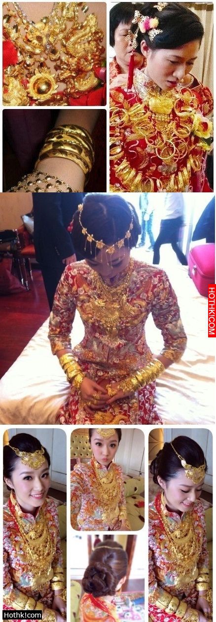 超誇張！中國土豪女兒結婚嫁妝五公斤金飾連身掛，亮點在最後一張！ ... ...